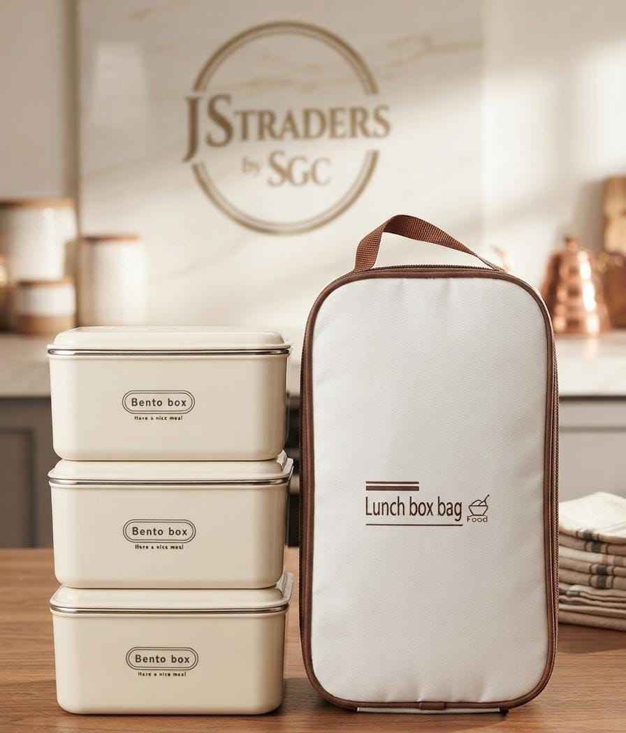Stainless Steel Bento Box 3-Piece Set with Insulated Lunch Bag