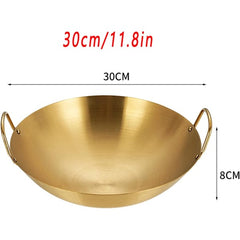 Gold-Finish Stainless Steel Wok/Karahi with Handles