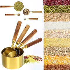 Stainless Steel Gold Measuring Cups Set with Wood Handles