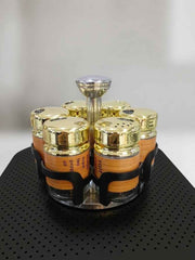 Rotating 6-Jar Spice Rack (Wood Grain/Gold)