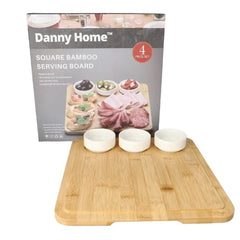 Danny Home Bamboo Serving Board & Bowls Set of 4 Pcs