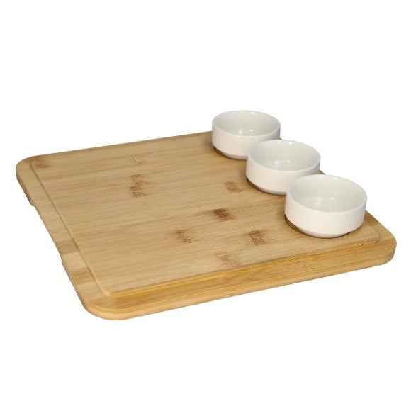 Danny Home Bamboo Serving Board & Bowls Set of 4 Pcs