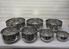 Stainless Steel Hammered Texture Mixing/Serving Bowls Set of 7