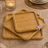 Square Bamboo Serving Trays Set of 3 with Gold Trim