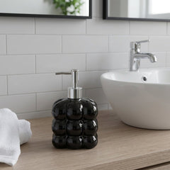 Black Bubble-Design Ceramic Soap Dispenser