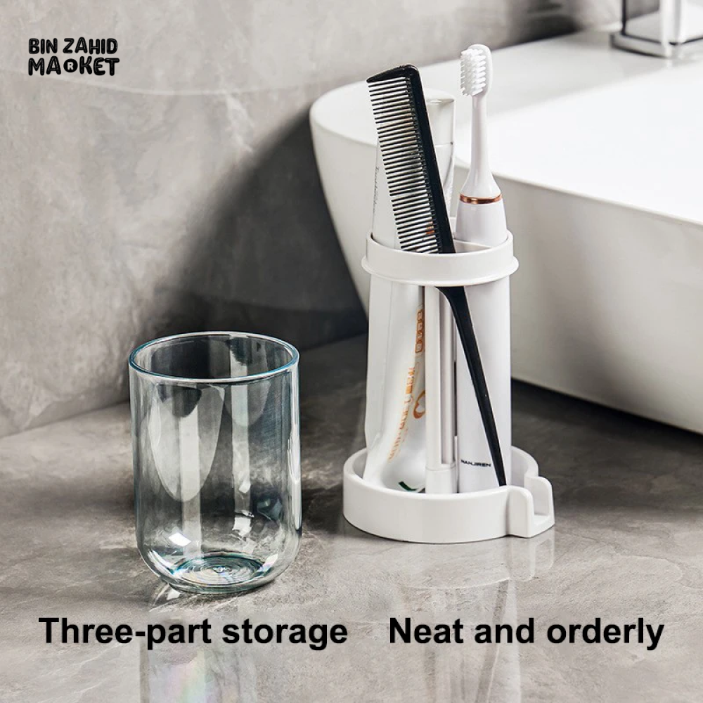 HOUSEHOLD BATHROOM 3-IN-1 TOOTHBRUSH HOLDER TOOTHPASTE & MOUTHWASH CUP ORGANIZER DRY AND DUSTPROOF CLEANING TOOL STORAGE RACK