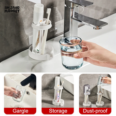 HOUSEHOLD BATHROOM 3-IN-1 TOOTHBRUSH HOLDER TOOTHPASTE & MOUTHWASH CUP ORGANIZER DRY AND DUSTPROOF CLEANING TOOL STORAGE RACK