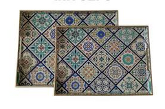 Premium 3-Piece Gold Framed Moroccan Tile Serving Tray Set