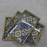 Premium 3-Piece Gold Framed Moroccan Tile Serving Tray Set
