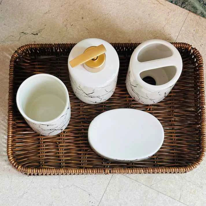 White Gold Marble Design Bathroom Set – 4pcs
