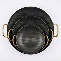 Steel Kadai / Wok Set with Brass Handles (3 Pcs)