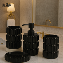 LUXURY CERAMIC BATHROOM ACCESSORY SET โ SOAP DISPENSER TUMBLER TOOTHBRUSH HOLDER & TRAY - BLACK