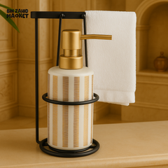 LUXURY CERAMIC SOAP DISPENSER SET โ GOLD PRINT WITH TOWEL HOLDER