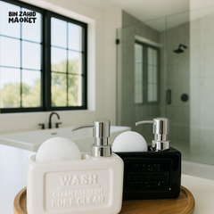 LUXURY CERAMIC SOAP DISPENSER SET WITH SPONGE HOLDER โ BATHROOM & KITCHEN ACCESSORY