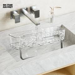 PUNCH-FREE WALL MOUNTED BATHROOM STORAGE RACK PACK OF 2 โ TRANSPARENT TOILETRIES & MAKEUP ORGANIZER TRAY