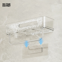 PUNCH-FREE WALL MOUNTED BATHROOM STORAGE RACK PACK OF 2 โ TRANSPARENT TOILETRIES & MAKEUP ORGANIZER TRAY