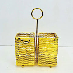 Industrial 2-Compartment Golden Metal Cutlery Holder