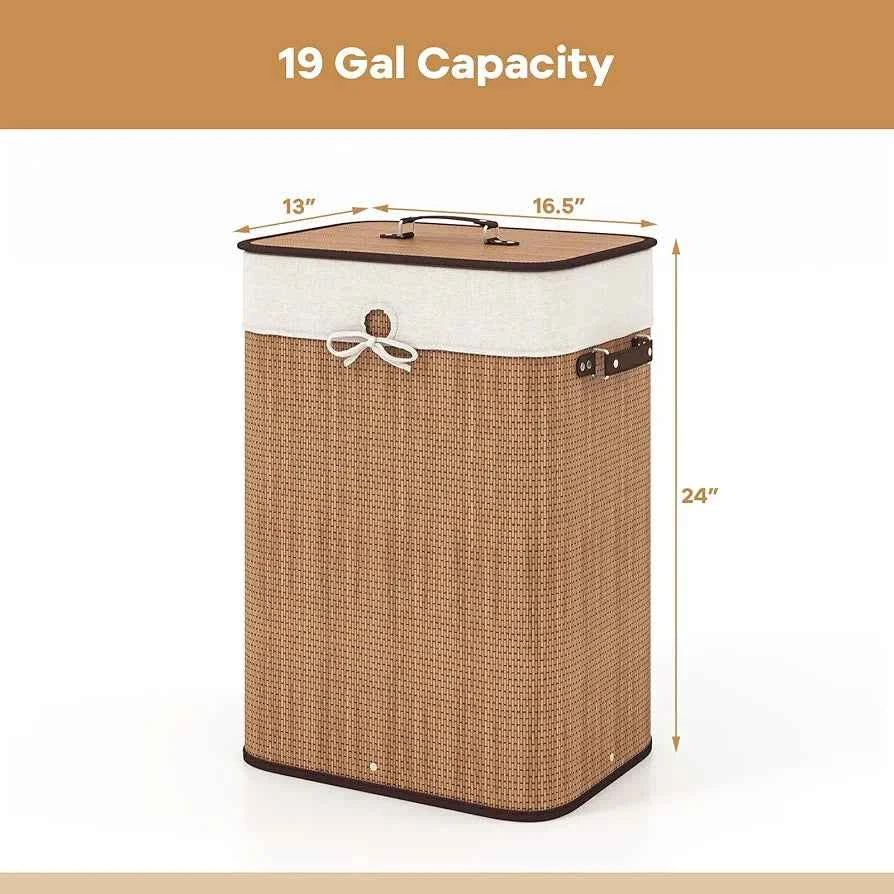 Luxury Foldable Bamboo Laundry Basket with Lid & Handles | Premium Woven Clothes Storage Hamper