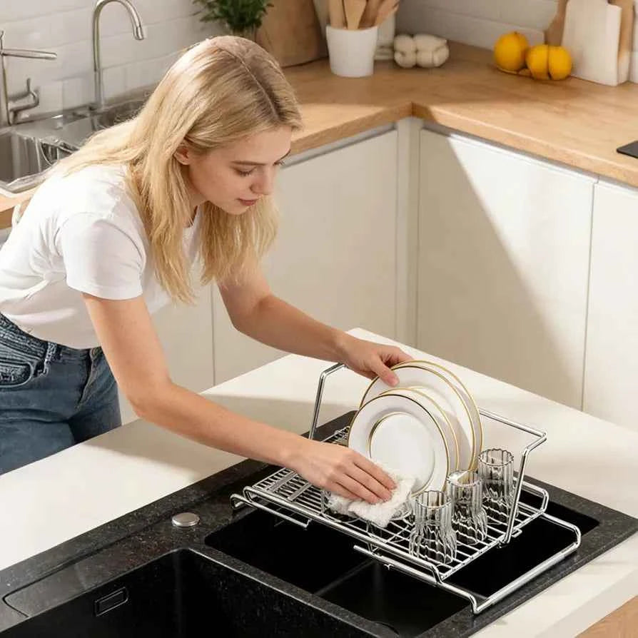 Over Sink Dish Drying Rack Expandable Stainless Steel Dish Holder