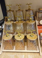Luxury Deer Top Bamboo Stand with Glass Spice Jars Set