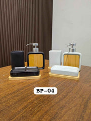 3pcs Bathroom Accessories Set With Bamboo Base