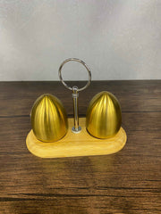 Salt N Pepper Golden Egg Shape With Premium Bamboo Stand