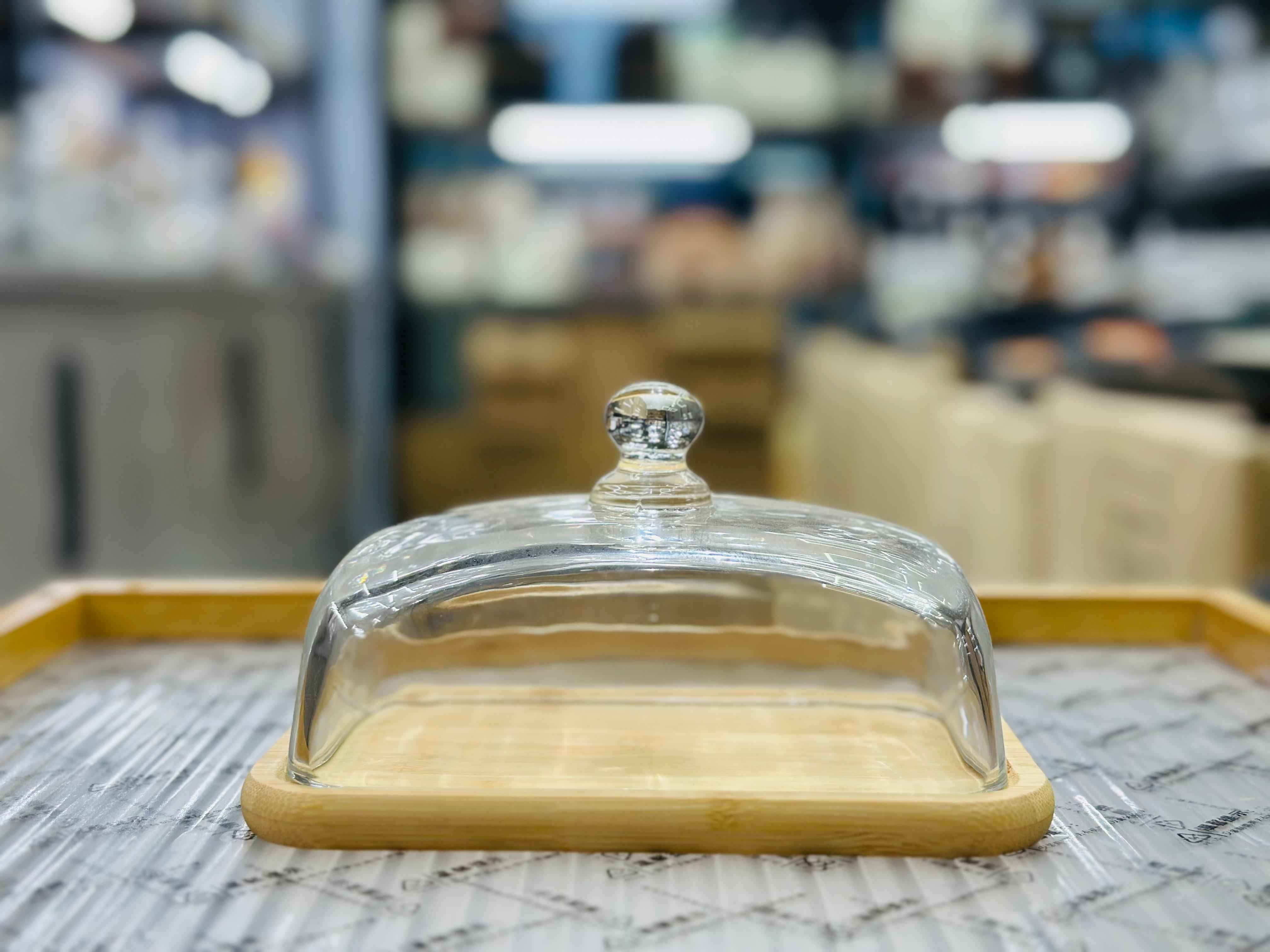 Wooden Butter Dish With Glass cap