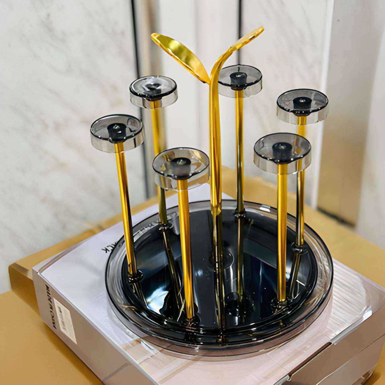 Premium Golden Metal Glass Stand With Acrylic Base