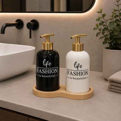 2Pcs Liquid Soap Pump With Wood Base
