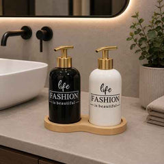 2Pcs Liquid Soap Pump With Wood Base