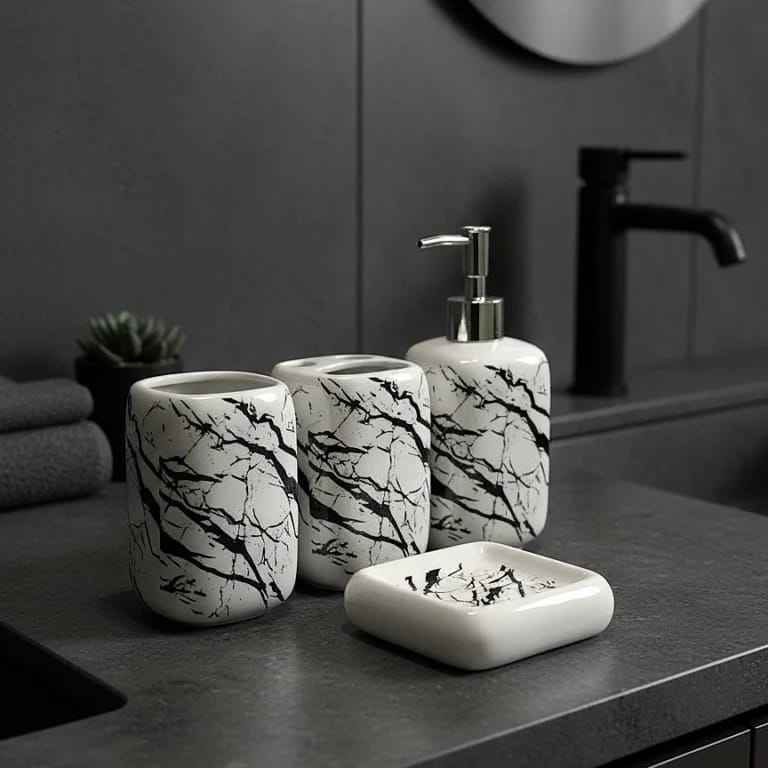 Ceramic Black Marble Design 4pcs Bathroom Set