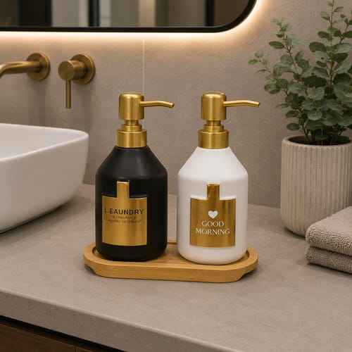 2Pcs Liquid Soap Pump With Wood Base