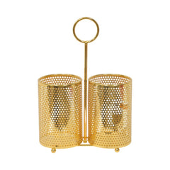 Industrial 2-Compartment Golden Metal Cutlery Holder