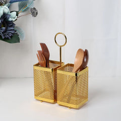 Industrial 2-Compartment Golden Metal Cutlery Holder
