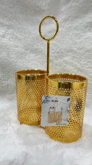 Industrial 2-Compartment Golden Metal Cutlery Holder