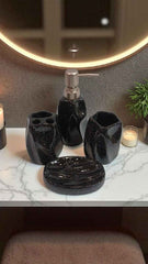 Ceramic Bathroom Set With Glossy Black 4pcs Set