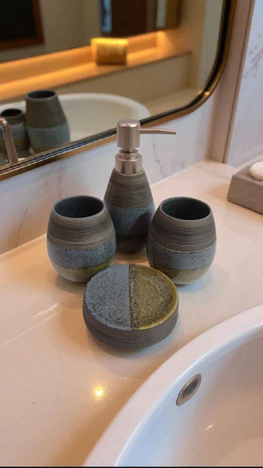 Ceramic Bathroom Set Multi shaded Premium 4pcs Set