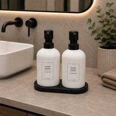 2pcs Glass Liquid Soap Pump With Wood Base