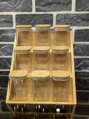Glass Spice jars With Bamboo 3 step Stand