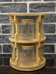 10 Bottles Glass Spice jars With Bamboo Wood 360 Rotating Stand