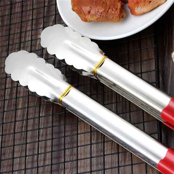 Stainless Steel Food Tongs Kitchen Tongs Bread Tongs BBQ Tongs Cooking Tools 9-Inch