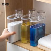 TRANSPARENT LIQUID & POWDER DISPENSER โ MULTI-PURPOSE STORAGE CONTAINER FOR LAUNDRY, CLEANING & KITCHEN USE WITH EASY POUR SPOUT