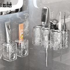 WALL MOUNTED AUTOMATIC TOOTHPASTE DISPENSER & TOOTHBRUSH HOLDER โ BATHROOM ORGANIZER WITH STORAGE RACK