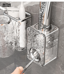 WALL MOUNTED AUTOMATIC TOOTHPASTE DISPENSER & TOOTHBRUSH HOLDER โ BATHROOM ORGANIZER WITH STORAGE RACK
