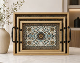 3-Piece Light Wood Style Nested Trays with Black Handles
