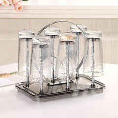 6-Piece Hammered Glass Tumbler Set with Metal Stand