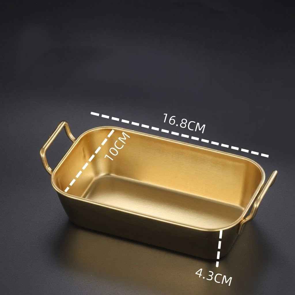 Gold Stainless Steel Rectangular Serving Pan with Handles