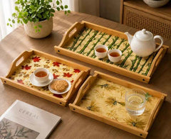 3Pcs Bamboo Serving Trays with Handles, Multipurpose Bamboo Serving Tray Set, Classic Bamboo Tray Collection, Bamboo Kitchen & Serving Tray Set