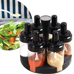 360° Rotating Spice Rack Organizer with 6 Jars | Modern Kitchen Turntable Seasoning Set