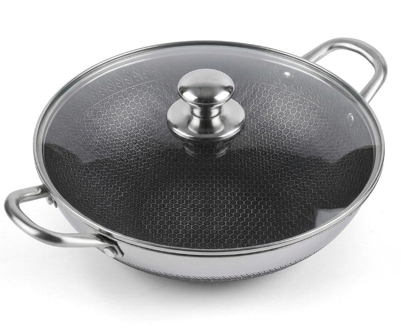 Stainless Steel Wok with Glass Lid (Knob)